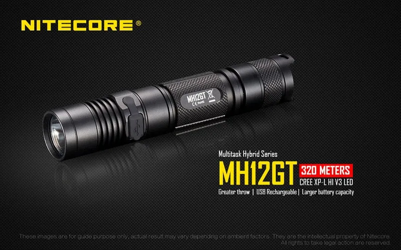 NITECORE MH12GT фонарик с микро-USB зарядным портом с использованием 1*18650 батареи 1000 люмен
