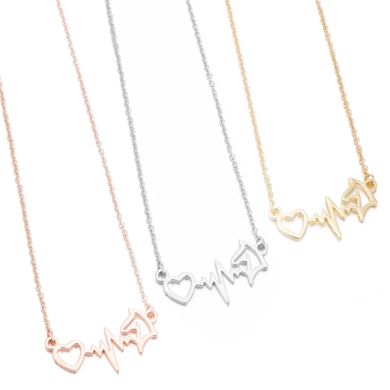 electrocardiogram ECG horse head pendant necklace