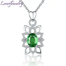 Овальный Форма изумруд камень кулон с натуральным с украшением искусственными бриллиантами однотонная 18Kt Белое золото 6x8 мм для Для женщин, ювелирное изделие, подарок WP040