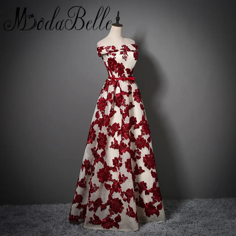 Дешевые Длинные вечерние платья Modabelle бордового цвета женское ТРАПЕЦИЕВИДНОЕ