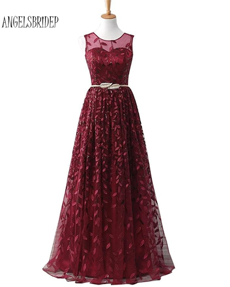 ANGELSBRIDEP Sexy Evening Dress 2018 Sheer Neck A Line Long Lace Dresses Party Vestido De Festa Tulle Prom Gowns | Свадьбы и