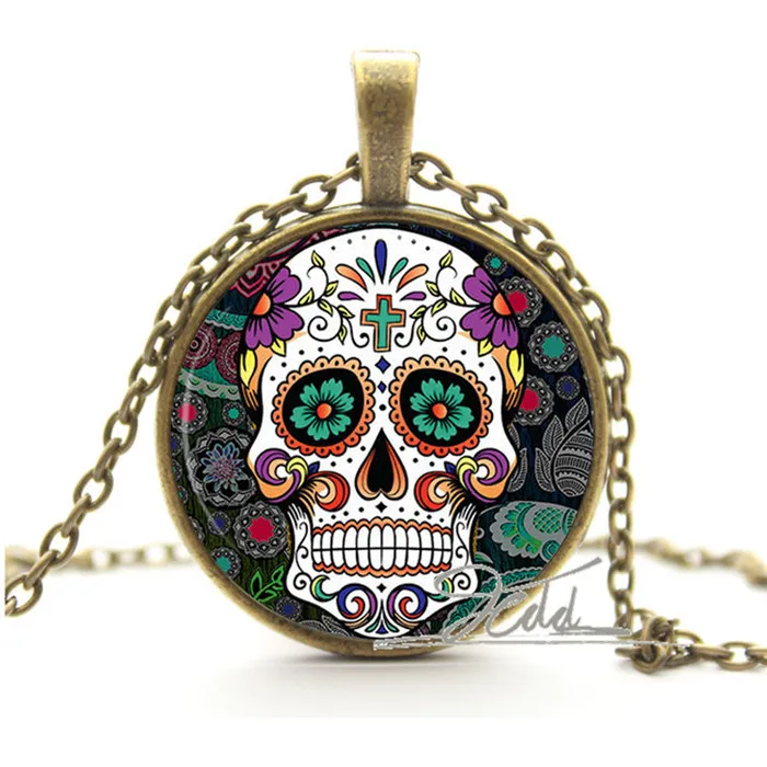 Punk Roses Cross Skull Necklace Pendants Glass Dome Jewelry Vintage