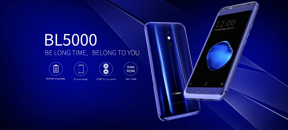 DOOGEE BL5000, 5,5 дюймов, изогнутый экран, смартфон MTK6750T, четыре ядра, 4 ГБ, 64 ГБ, 5050 мАч, двойная настоящая камера, 13 МП, Android 7,0, мобильный телефон