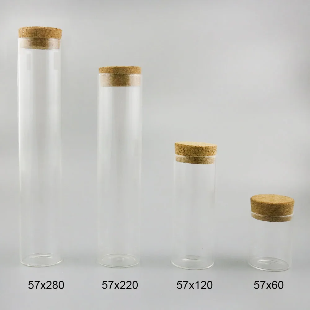 6 x 80ml 200ml 380ml 550ml Clear Glass Tubes with Wood Cork Larger Cork Stopper Wishing 2