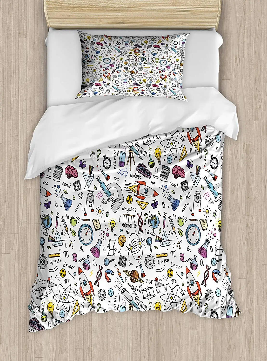 

Educational Twin Size Duvet Cover Set Science School Pattern with Formulas Laboratory Elements Physics Mathematics Bedding Set