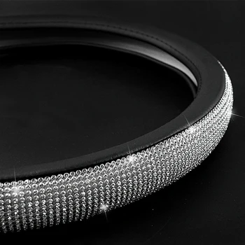 

Decor Steering Wheel Cover Accessory Protector Auto Leather+Rhinestone