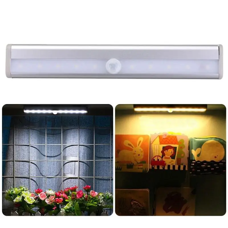 

LED Cabinet Light PIR Motion Sensor Wireless Closet Night Light Lamp 10 LED Induction Wardrobe Step Lights Bar Lighting