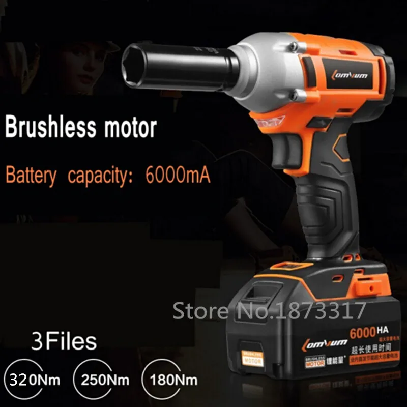 6000ma cordless impact wrench rechargeable electric wrench auto repair tool brushless motor