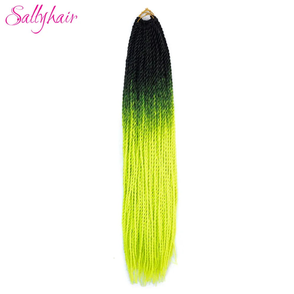 Sallyhair, 20 прядей, Омбре, цвет сенегаль, закрученные косички, волосы для наращивания, синий, серый, высокая температура, синтетические, вязанные, косички - Цвет: T1B/350