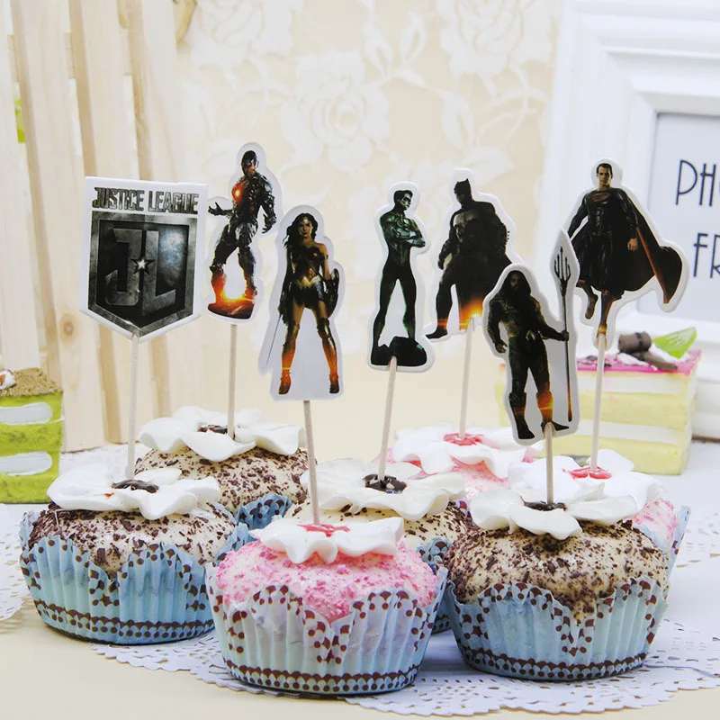 48 шт., мультяшная вечеринка в Лиге Justice League, Cupcake Picks, детские украшения для вечеринок на день рождения и свадьбу