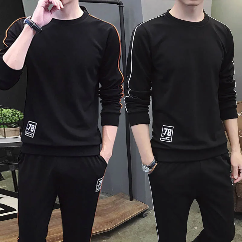 

Two-piece suit men's long-sleeved ice silk T-shirt casual loose linen clothes