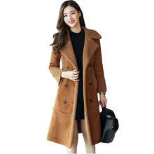 Женская замшевая куртка большого размера зимнее длинное пальто плюс шерсть бархат thicke двубортный дизайн парка верхняя одежда QH0983