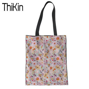 

THIKIN Shopping Bags Women Bloom Pink Flowers Printing Canvas Tote Bag Ladies Shopper Bags for Recycle Feminine Shoulder Bags
