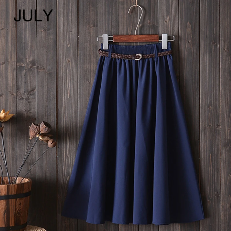 

Summer Skirt Women With Belt Knee Length Big Bow 2019 Fashion Korean Ladies High Waist Pleated A-line School Skirt Female JULY