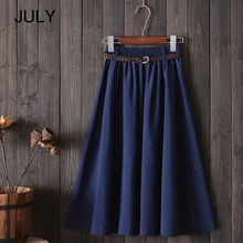Summer Skirt Women With Belt Knee Length Big Bow 2019 Fashion Korean Ladies High Waist Pleated A-line School Skirt Female JULY цена Summer Skirt Women With Belt Knee Length Big Bow 2019 Fashion Korean Ladies High Waist Pleated A-line School Skirt Female JULY цены онлайн