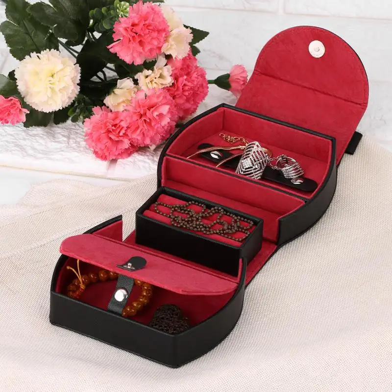 Portable PU Leather Jewelry Organizer Box Storage Bag Display Case