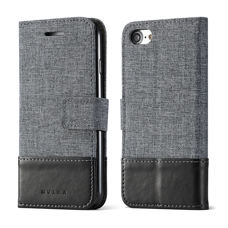 

muxma Business Canvas Leather Case For iPhone 7 7 Plus 6 6s Plus Soft Card Slots Wallet Cover Flip Phone Case For iPhone 6 Plus