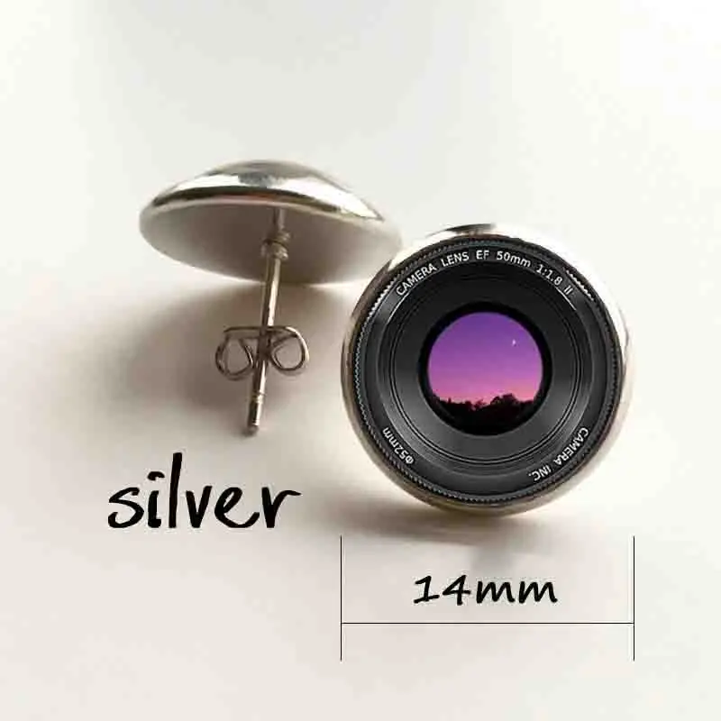 Пользовательские кулон в виде камеры Кулон в виде объектива Камера Цепочки и ожерелья ювелирных изделий - Окраска металла: silver earring 14mm