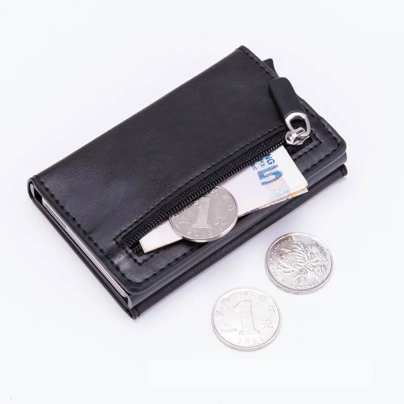 

Anti Rfid Card Holder ID Case Men Leather Metal Wallet Male Zipper Coin Purse Women Mini Credit Card Holder