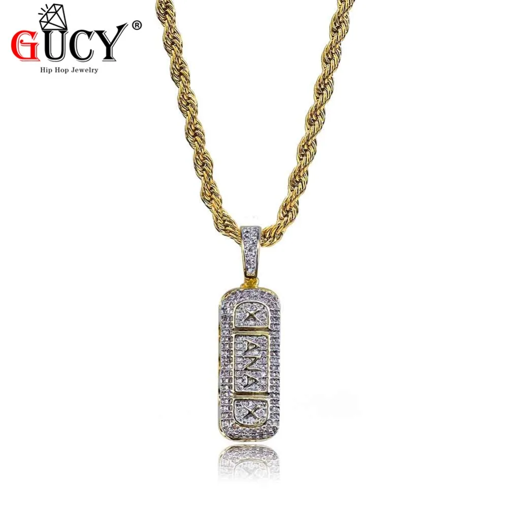 GUCY Hip Hop Xa n ax Pendant Necklace Gold Color Plated Iced Out Micro Paved CZ StonePill Pendants Charm For Men Women Gifts | Украшения и