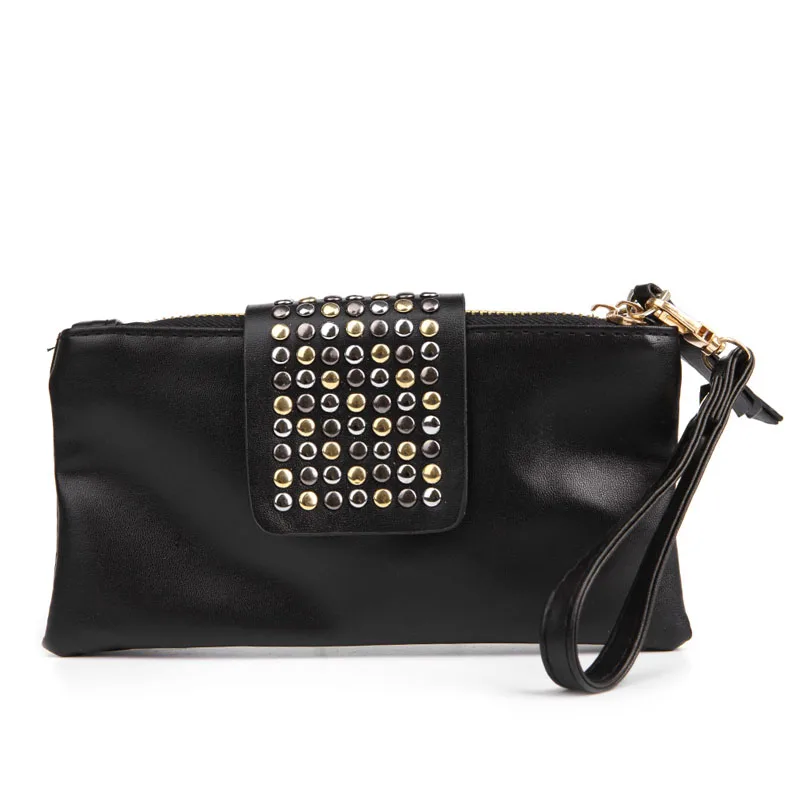 Популярная женская черная сумочка с заклепками из искусственной кожи, клатч, кошелек, сумка для карт - Цвет: Black