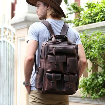 

ALAVCHNV retro mad horse skin shoulder bag male Korean casual students fashion trend school bag 63081