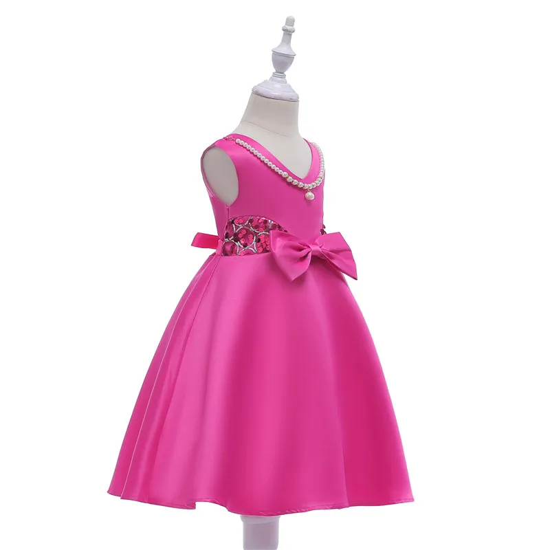 New Solid Sequined With Bow Girls Sleeveless Dresses Small& Middle Child Princess Dress Formal Wedding Dresses06