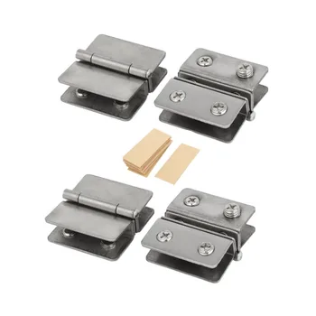 

4Pcs Adjustable Double Clip Glass Door Hinge Clamp for 5-6mm Thickness Cabinet Cupboard Bathroom Glass Door Silver Tone