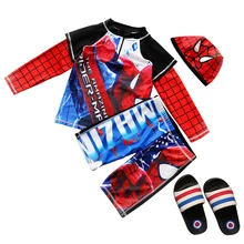 Детский купальный костюм «Человек-паук» из двух предметов, детский купальник с длинным рукавом и шляпой для мальчиков, UPF 50+ солнцезащитный гидрокостюм, пляжные брюки для мальчиков