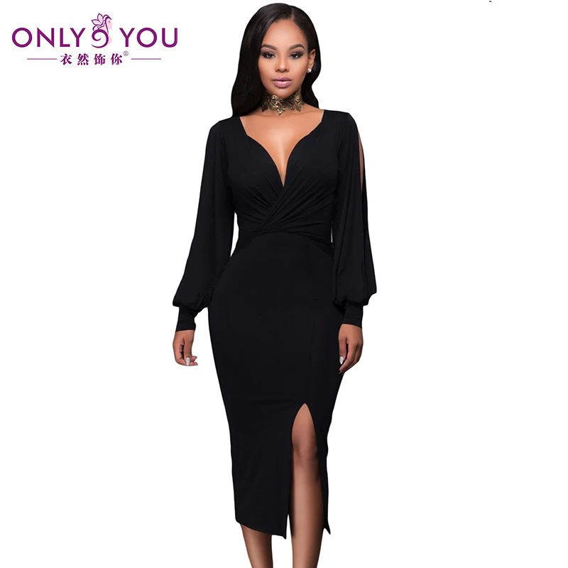 black bodycon dress with slit