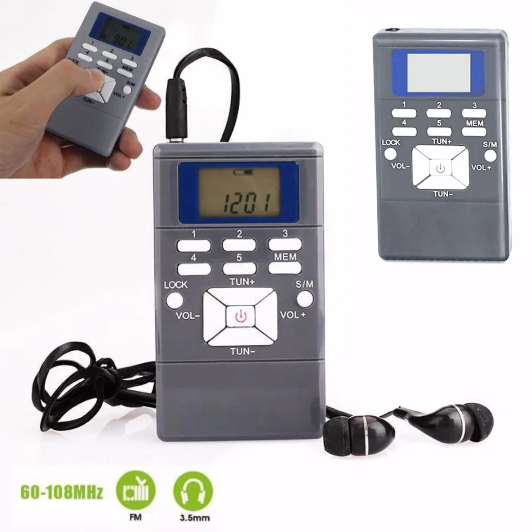 Mayitr 1Pc Portable FM radio Receiver 60-108MHz Handheld Digital FM Receiver Battery Powered With 3.5mm Earphone for Radio