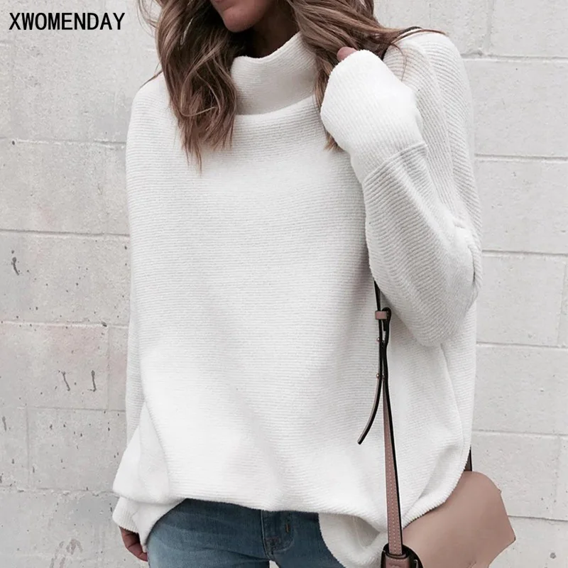 

Long Sleeve 2019 Autumn Sweater Women White Knitted Sweaters Pullover Jumper Fashion Turtleneck Sweater Female