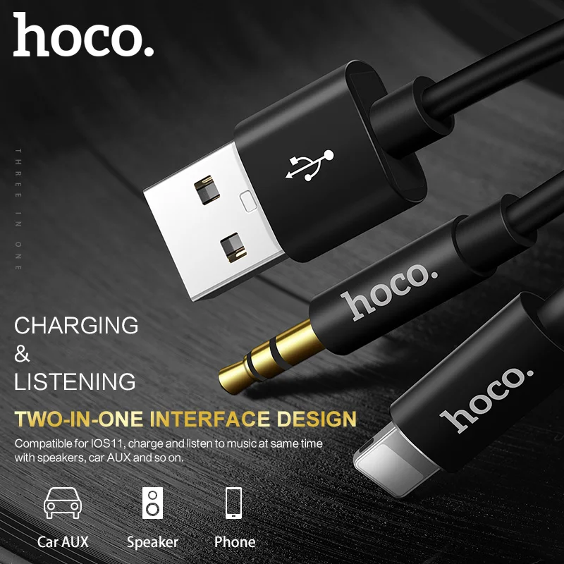 HOCO 2 в 1 USB к Lightning/3 5 мм Jack кабель AUX аудио для зарядки 3 0 провод iPhone X 7 7s 8 Plus гарнитура