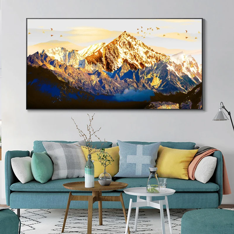 

Landscape Posters and Prints Wall Art Canvas Painting Modern Abstract Golden Mountain Pictures for Living Room Cuadros Decor