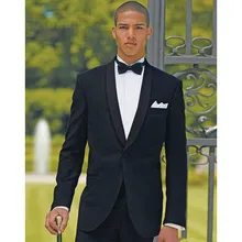 Custom Made Black Groomsmen Shawl Lapel One Button Groom Tuxedos Men Suits Wedding Suits 2 Piece Groom Wear (Jacket+Pants)