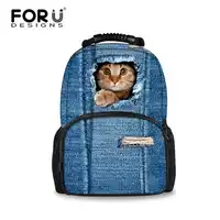 FORUDESIGNS Women Backpacks 3D Animal Jeans Cat Backpacks School Bagpack For Teenager Girls Ladies Travel Laptop Backpack Bags