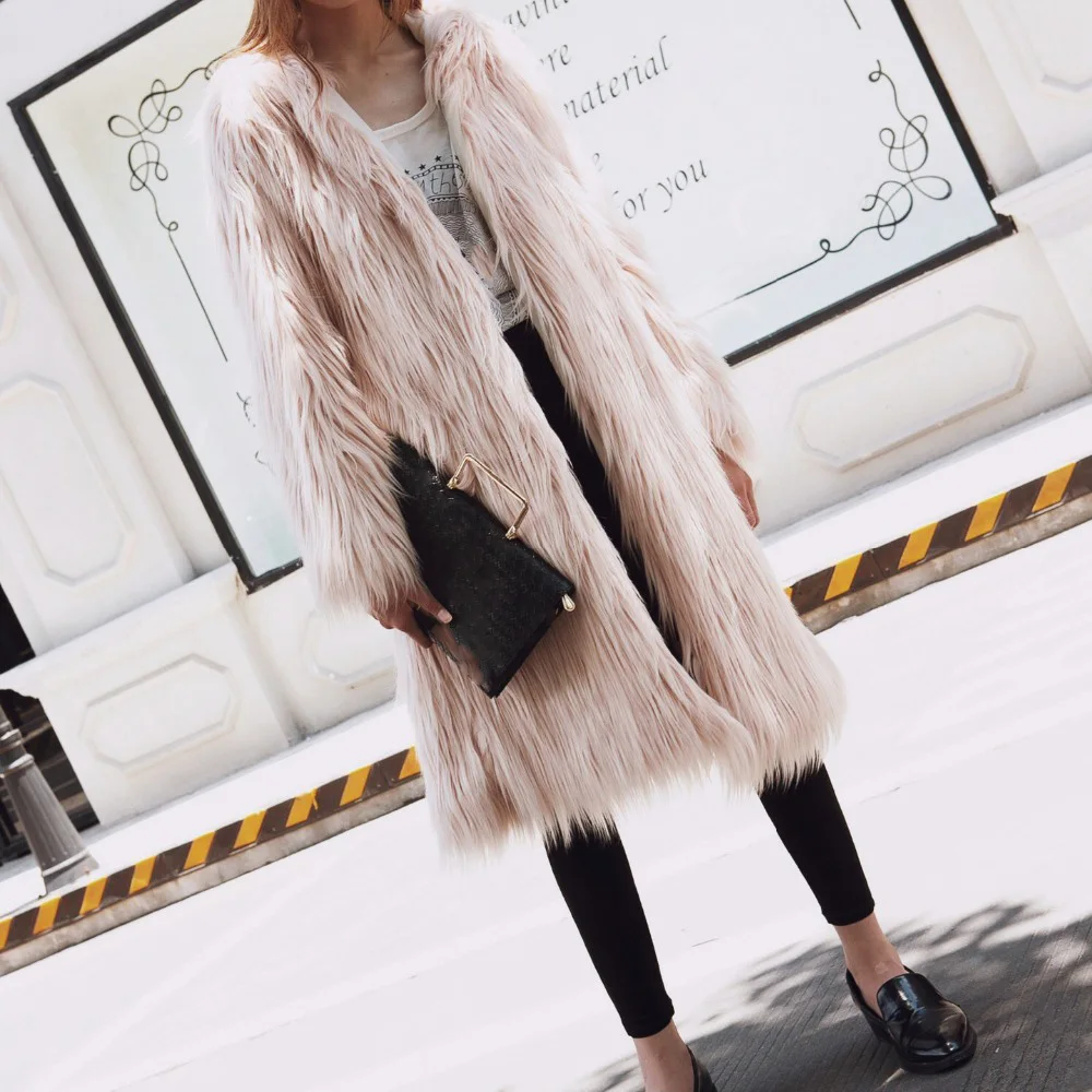 Женское элегантное пальто из искусственного меха с круглым вырезом, Женская пушистая теплая верхняя одежда с длинным рукавом, зимнее