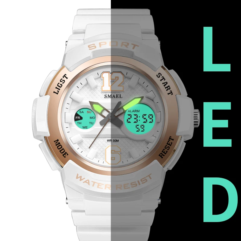 Tanie Zegarki sportowe dla kobiet zegarki damskie SMAEL Casual LED cyfrowy biały zegar kobieta eleganckie zegarki damskie relojes mujer wodoodporne