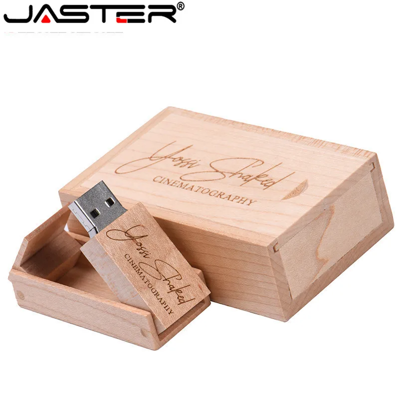 

JASTER (over 10 PCS free LOGO)Wood usb+box metal keychain USB Flash Drive pendrive 64GB 32GB U disk photography wedding gift