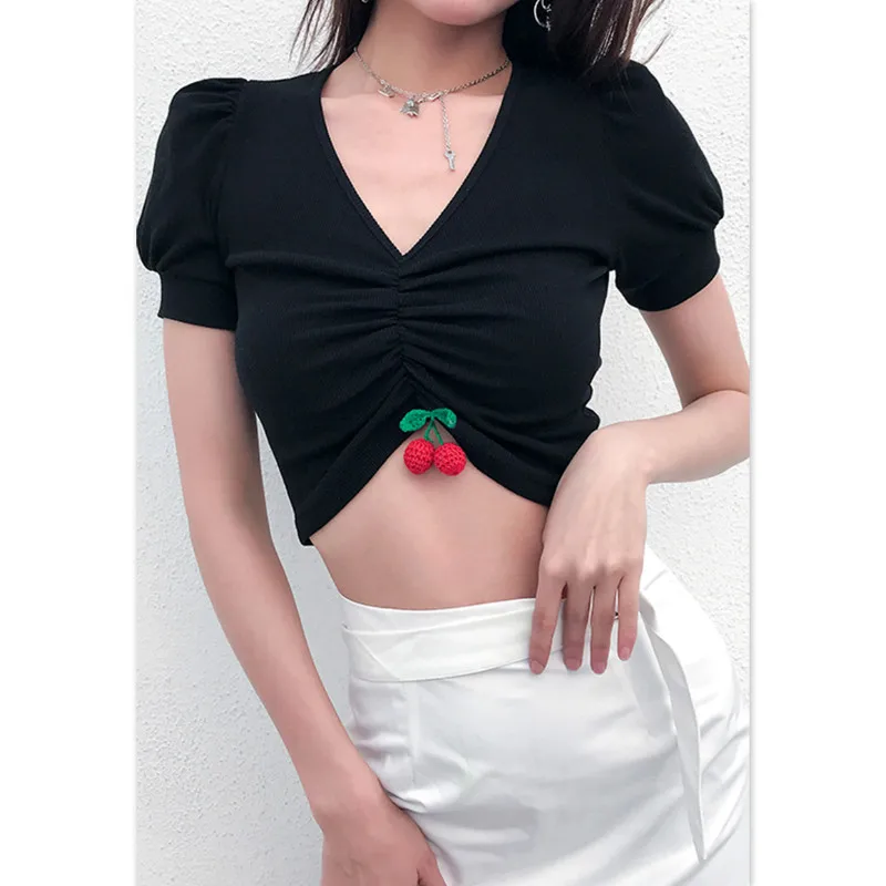 

2019 New Solid Black Short T Shirts Women V Neck Short Sleeve Summer Tops Bandage Shirts Women Casual Tees Shirt femme