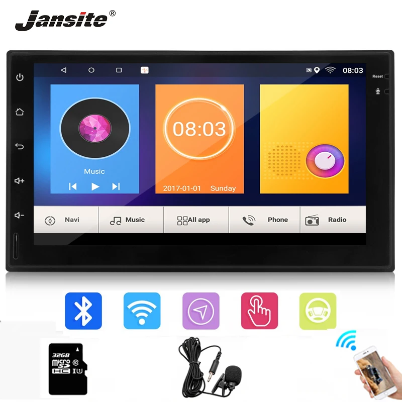 

Jansite 7" 2 din Car Radio MP5 Multimedia player Digital Touch screen Android 8.1 mirror Bluetooth Car Stereo with Backup camera