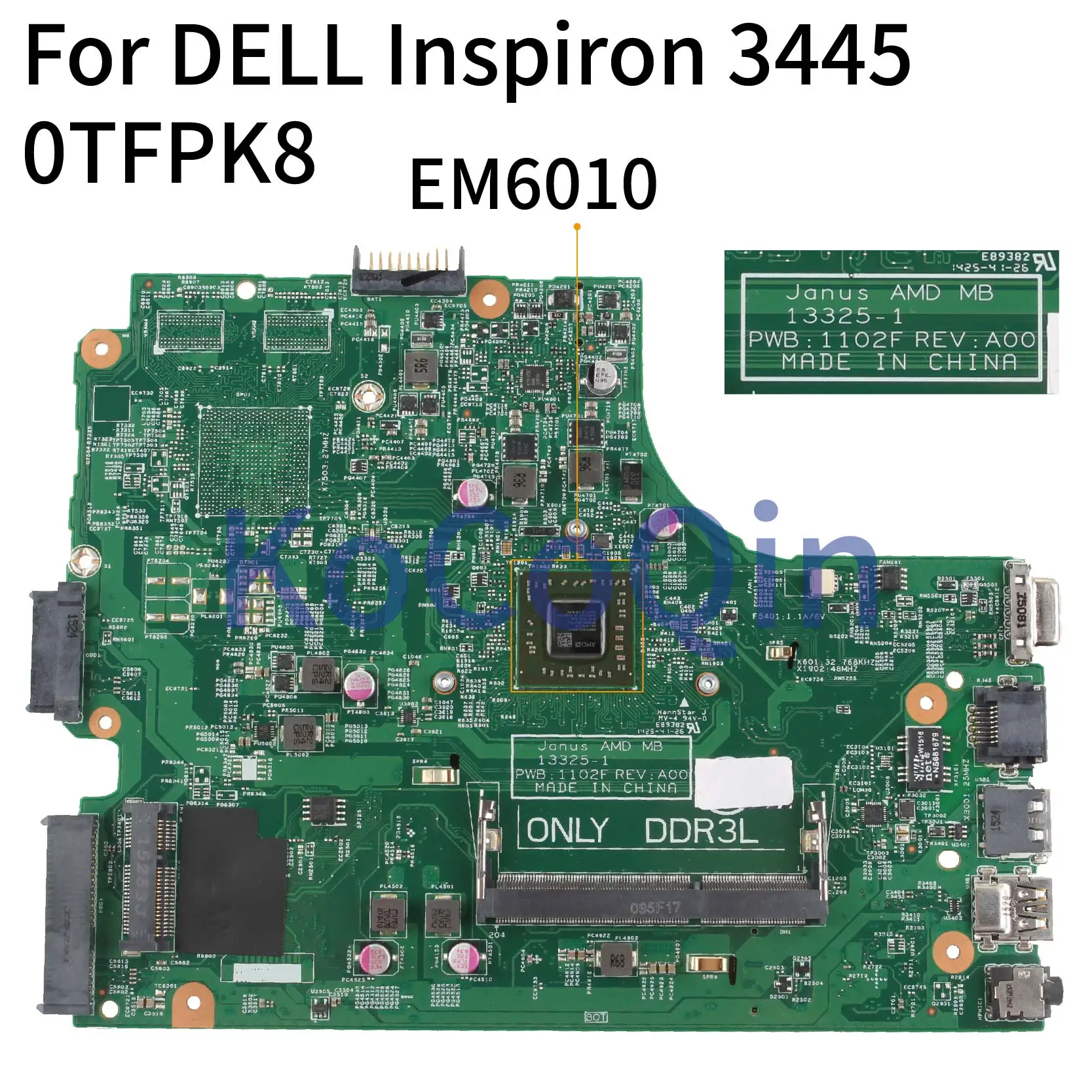 Buy  KoCoQin Laptop motherboard For DELL Inspiron 14 3445 Mainboard CN-0TFPK8 0TFPK8 13325-1 13325-SC 44