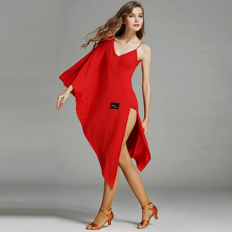 Red latin ballroom dress modern font b dance b font costume samba rumba latin dress Latin