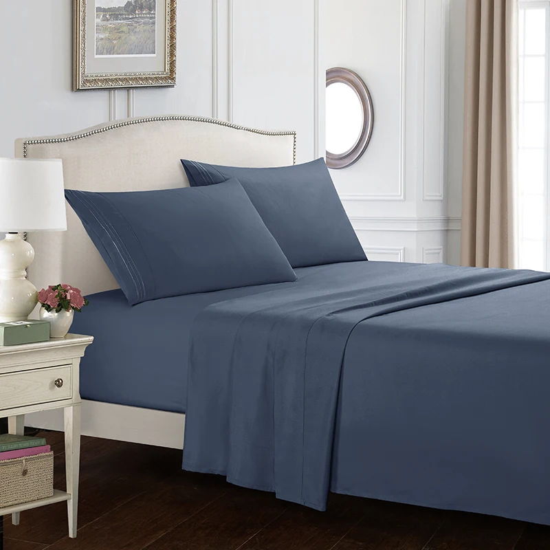 

Home textile solid color kit bedding set of four plain three-line embroidery sanding simple atmosphere comfortable and delicate