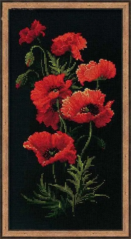 Red poppy flowers cross stitch package plant sets aida 18ct 14ct 11ct black cloth people kit embroidery DIY handmade needlework