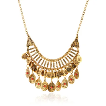 

2018 New Bohemian Statement Necklace for Women Vintage Ethnic Style Metal Carving Coin Tassel Necklace Collier Turkish Jewelry