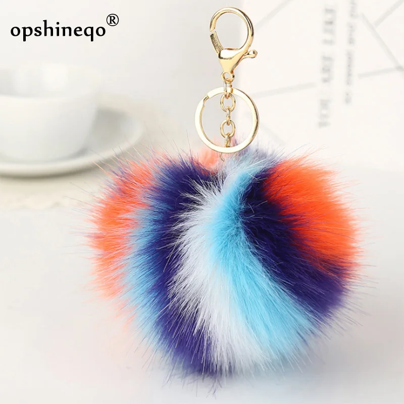 

7 COLORS Fluffy Fur pompom CUTE Keychain Soft Heart Shape Pompon faux bunny Rabbit Fur Pom Poms Ball Car Handbag Key Ring Gift