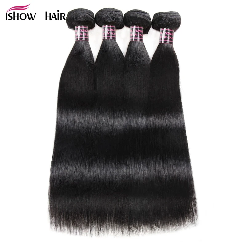 

Ishow Hair 4 Bundles Straight Hair Brazilian Hair Weave Bundles Deals 8-28inch Double Weft 100% Non Remy Human Hair Extensions