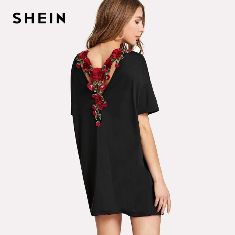 SHEIN font b Summer b font Beach Black font b Dress b font Flower Applique V