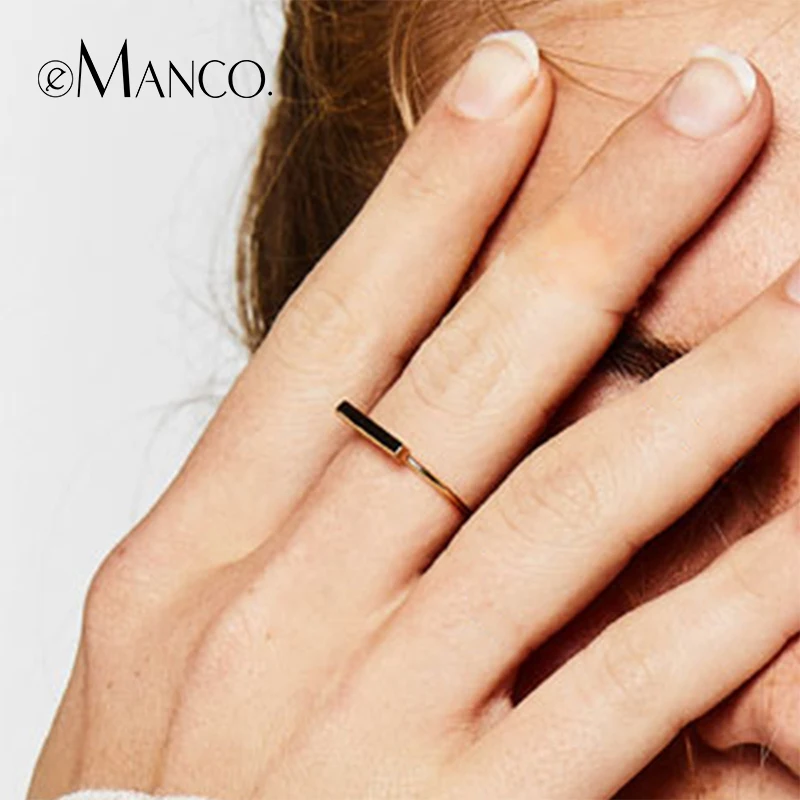e-Manco Simple 925 Silver Rings For Women Two Colors Sterling Silver Finger Rings For Men Femme Silver Fine Jewelry Rings